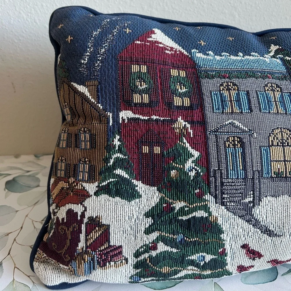 Festive Village Scene Holiday Pillow